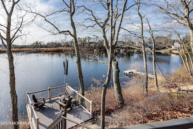 view of dock featuring a water view