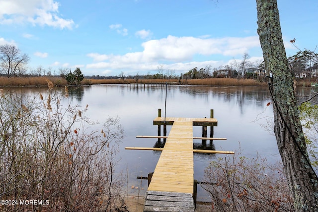 view of dock with a water view