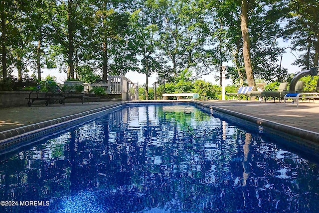 view of swimming pool featuring a patio