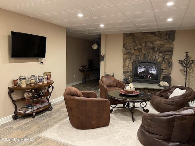 living room featuring a fireplace and hardwood / wood-style flooring