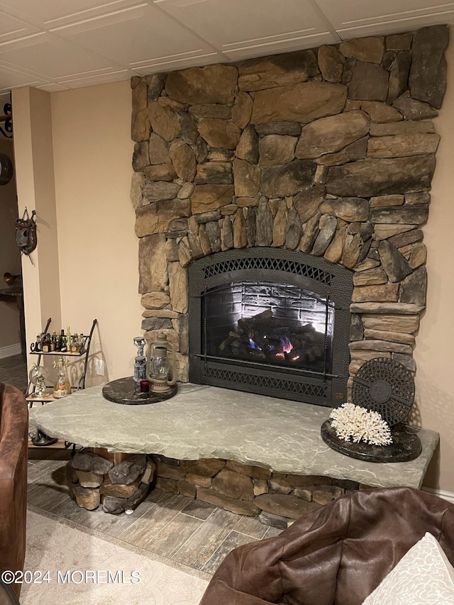 interior details featuring a fireplace