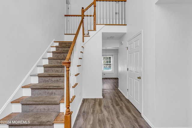 stairway featuring hardwood / wood-style floors