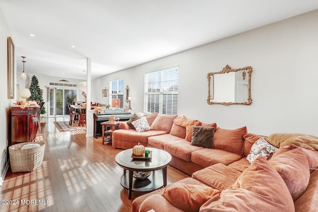 living room featuring light wood-type flooring