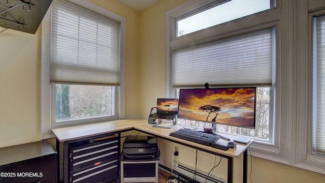 office area with a baseboard radiator and a wealth of natural light