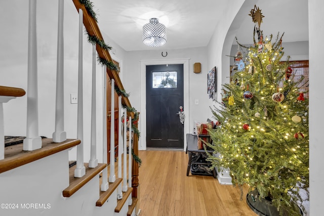 foyer entrance with light hardwood / wood-style floors