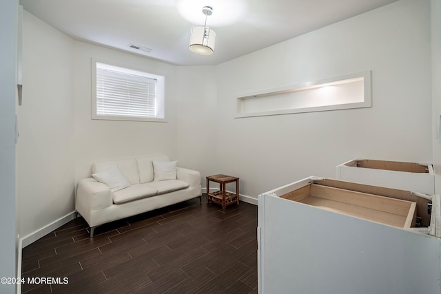 interior space with dark hardwood / wood-style floors