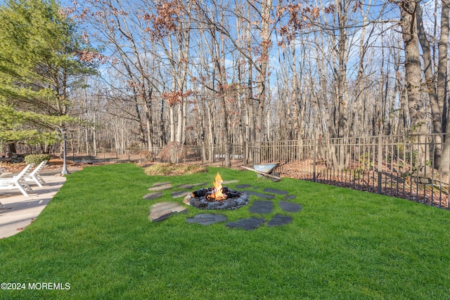 view of yard featuring a fire pit