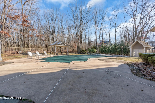 view of swimming pool with a patio