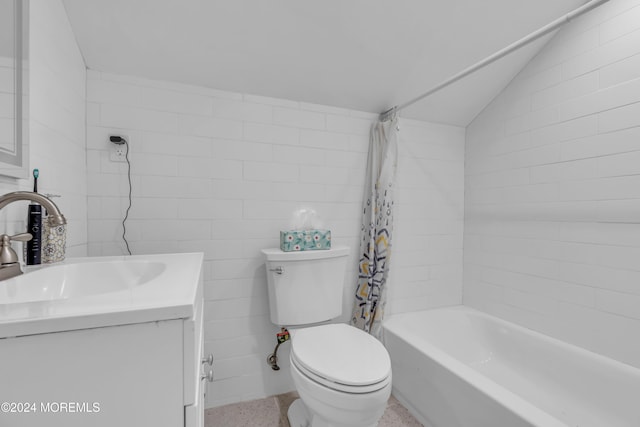 full bathroom featuring shower / tub combo with curtain, vanity, and toilet