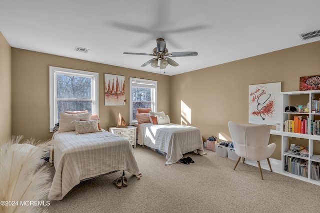 bedroom featuring carpet flooring and ceiling fan