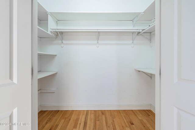 walk in closet with hardwood / wood-style floors