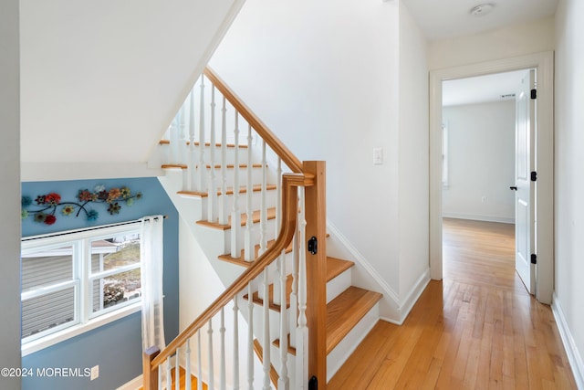 stairway with wood-type flooring