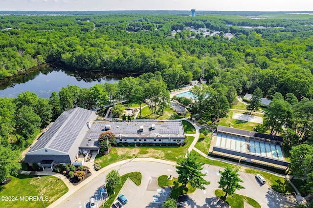 aerial view with a water view