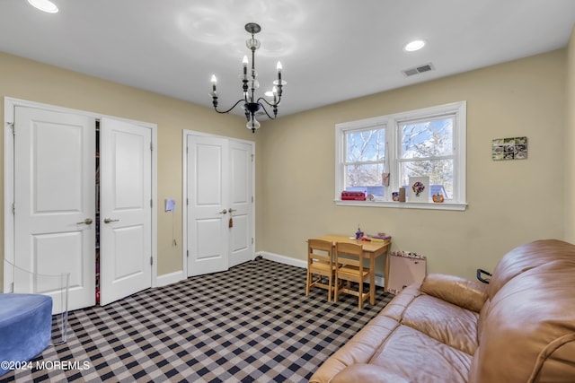 interior space with a chandelier