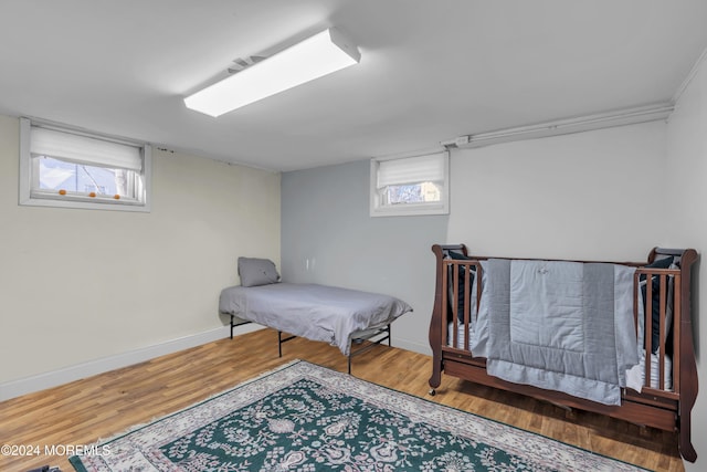 bedroom featuring wood-type flooring and multiple windows