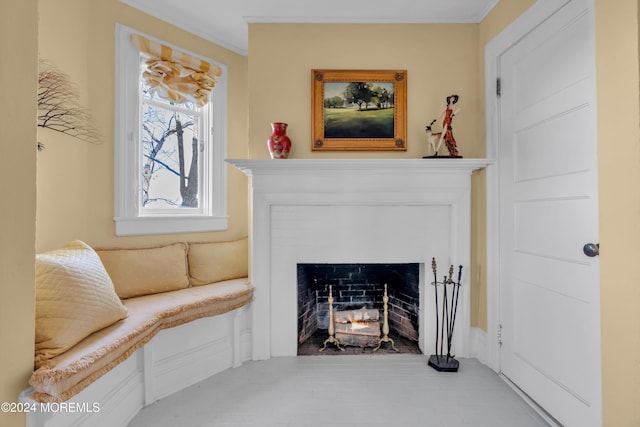 living room with a warm lit fireplace