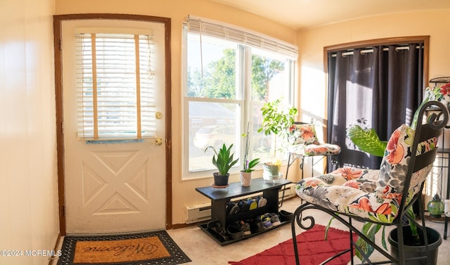 doorway to outside with a healthy amount of sunlight and a baseboard radiator