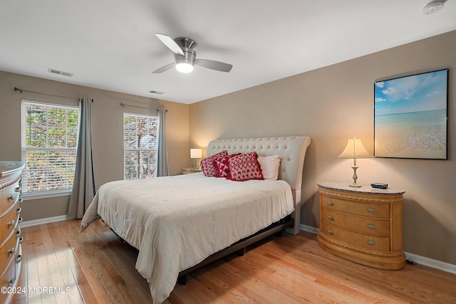 bedroom featuring ceiling fan and light hardwood / wood-style floors