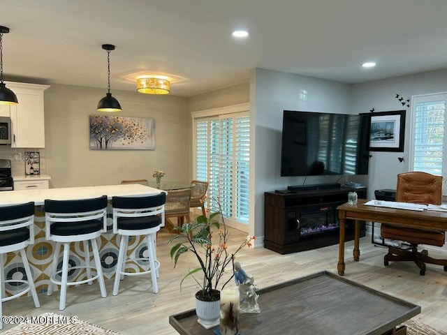 living room with light wood-type flooring and a wealth of natural light