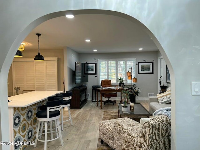 living room featuring light wood-type flooring