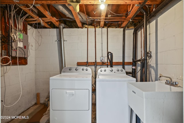 laundry room with washer and clothes dryer and sink