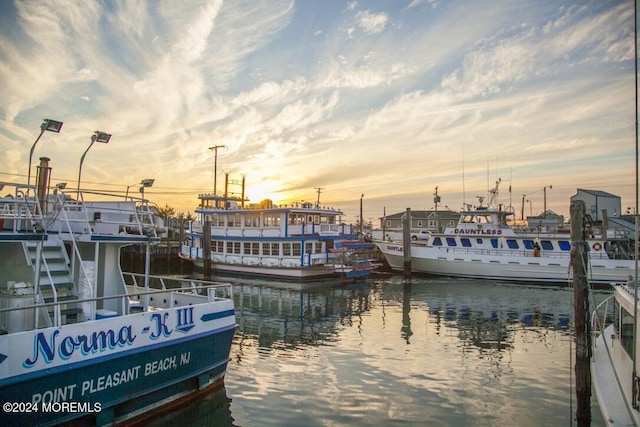 view of dock with a water view