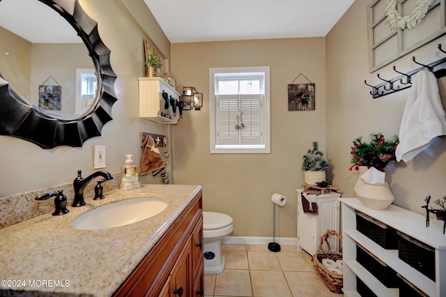 bathroom featuring tile patterned flooring, vanity, and toilet