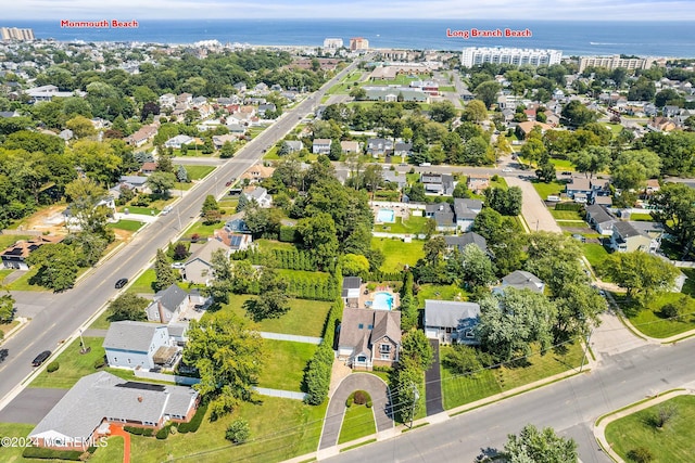 aerial view with a water view