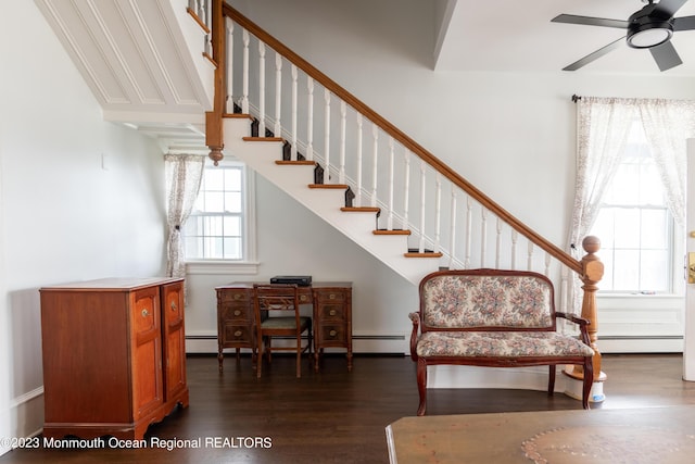 interior space with hardwood / wood-style flooring and ceiling fan