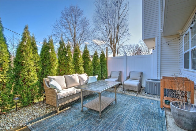 view of patio / terrace featuring an outdoor hangout area and central air condition unit