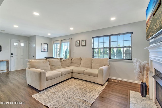 living room with hardwood / wood-style floors