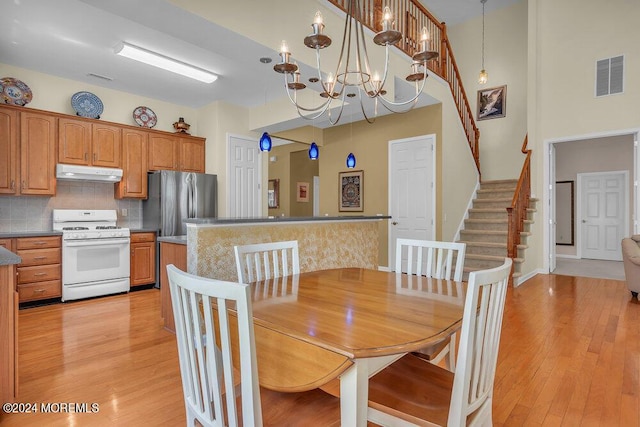 dining room with a chandelier and light wood-type flooring