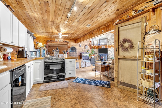 790 Farmingdale Rd, Jackson, NJ 08527 - kitchen featuring high quality range, dishwasher, white cabinetry, wood ceiling, and a peninsula