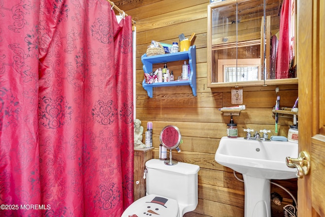 790 Farmingdale Rd, Jackson, NJ 08527 - full bathroom with wood walls and a shower with curtain