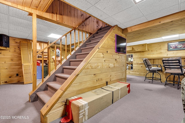 790 Farmingdale Rd, Jackson, NJ 08527 - staircase with carpet floors and wood walls