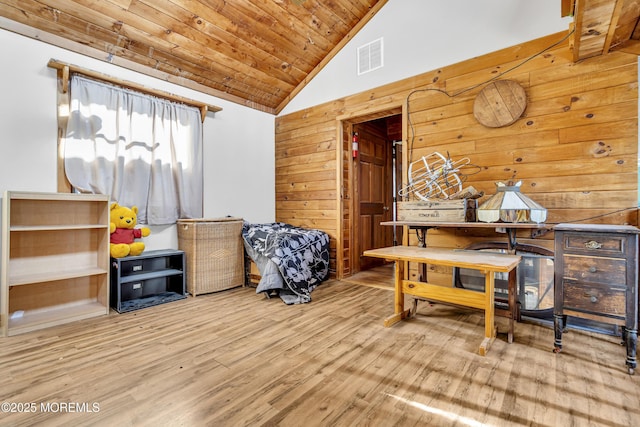 790 Farmingdale Rd, Jackson, NJ 08527 - office featuring wood finished floors, wooden ceiling, wooden walls, and high vaulted ceiling