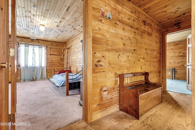 790 Farmingdale Rd, Jackson, NJ 08527 - corridor with wood walls, wooden ceiling, hardwood / wood-style flooring, and carpet