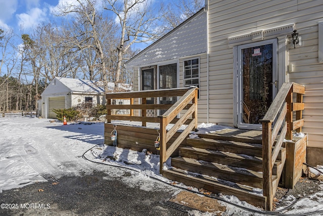 790 Farmingdale Rd, Jackson, NJ 08527 - snow covered deck with an outbuilding and a garage