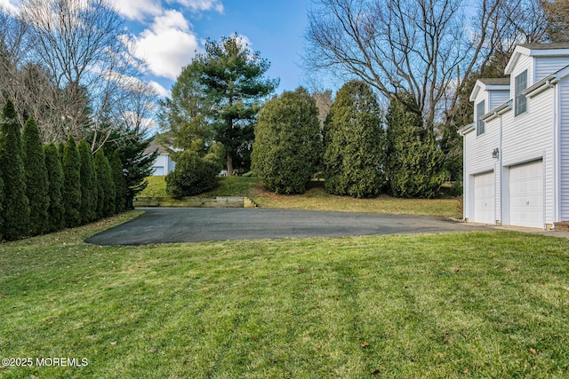 view of yard featuring a garage