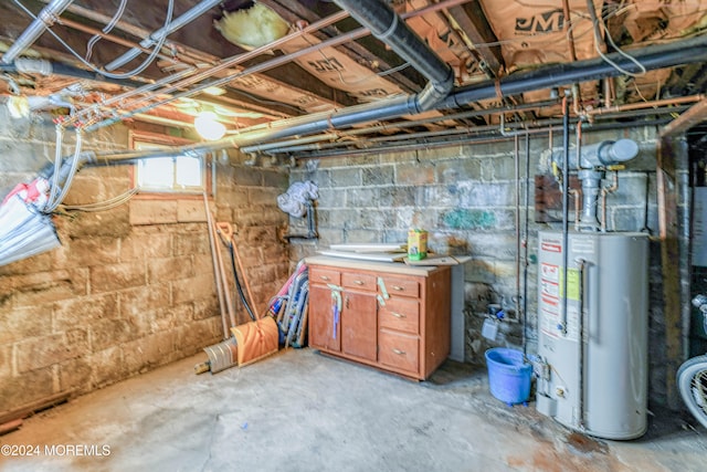 basement featuring gas water heater