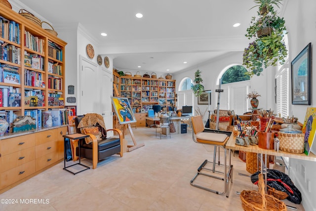 interior space featuring crown molding