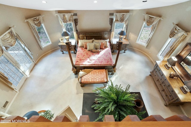 living room featuring a high ceiling