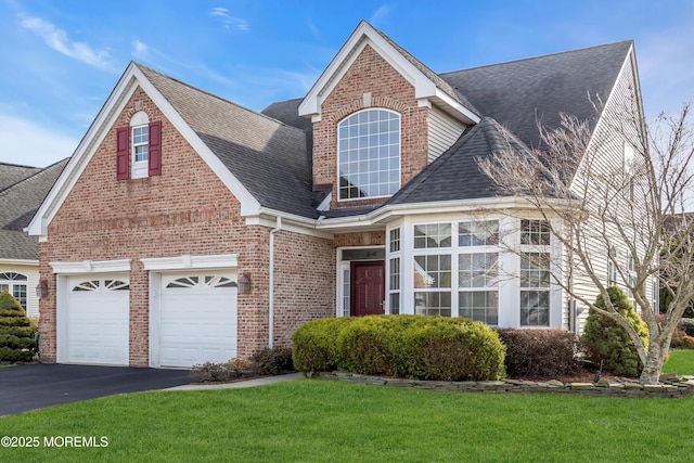 view of front property featuring a front lawn and a garage