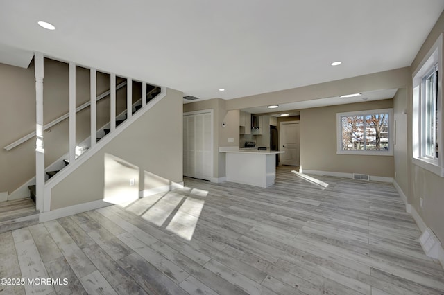 unfurnished living room featuring light hardwood / wood-style floors