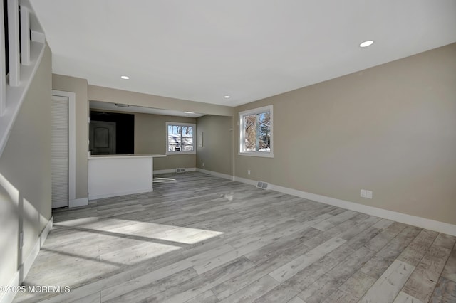 unfurnished living room featuring light hardwood / wood-style floors