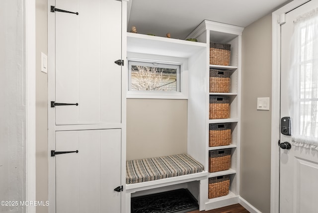 mudroom featuring plenty of natural light and baseboards