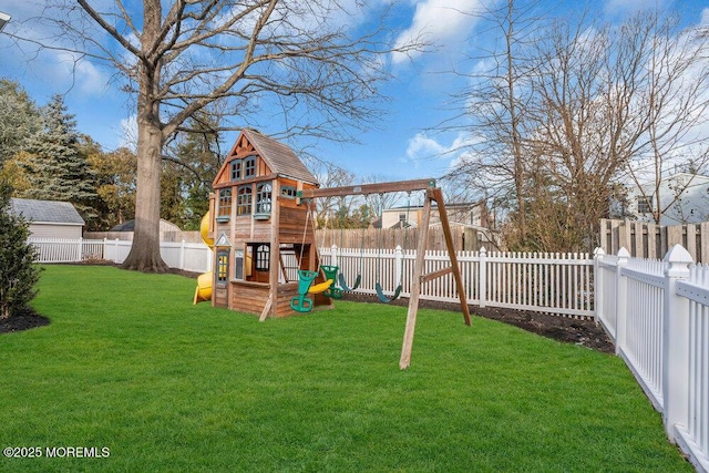 view of playground featuring a lawn