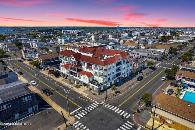 view of aerial view at dusk