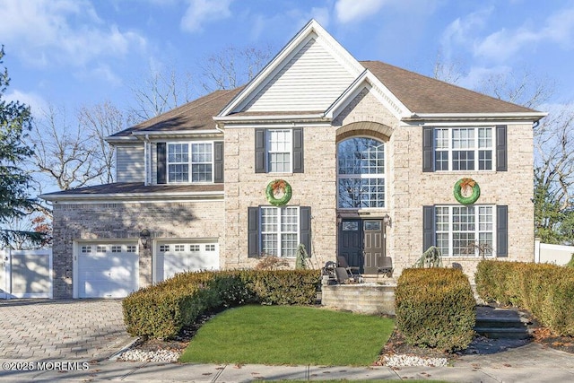 view of front facade featuring a garage and a front lawn