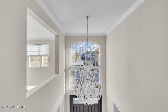 entryway featuring crown molding and a wealth of natural light